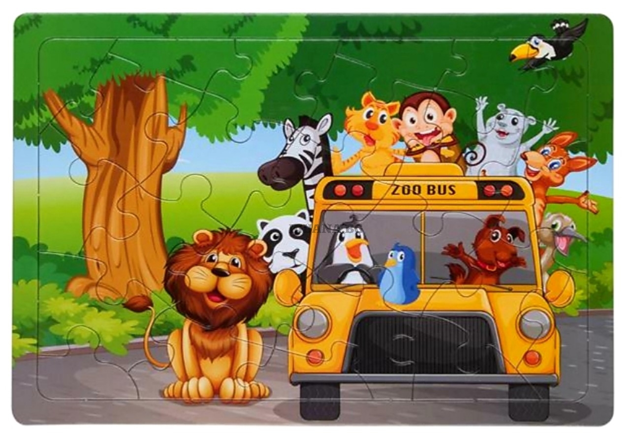 Детски пъзел 24 части, Животни с кола