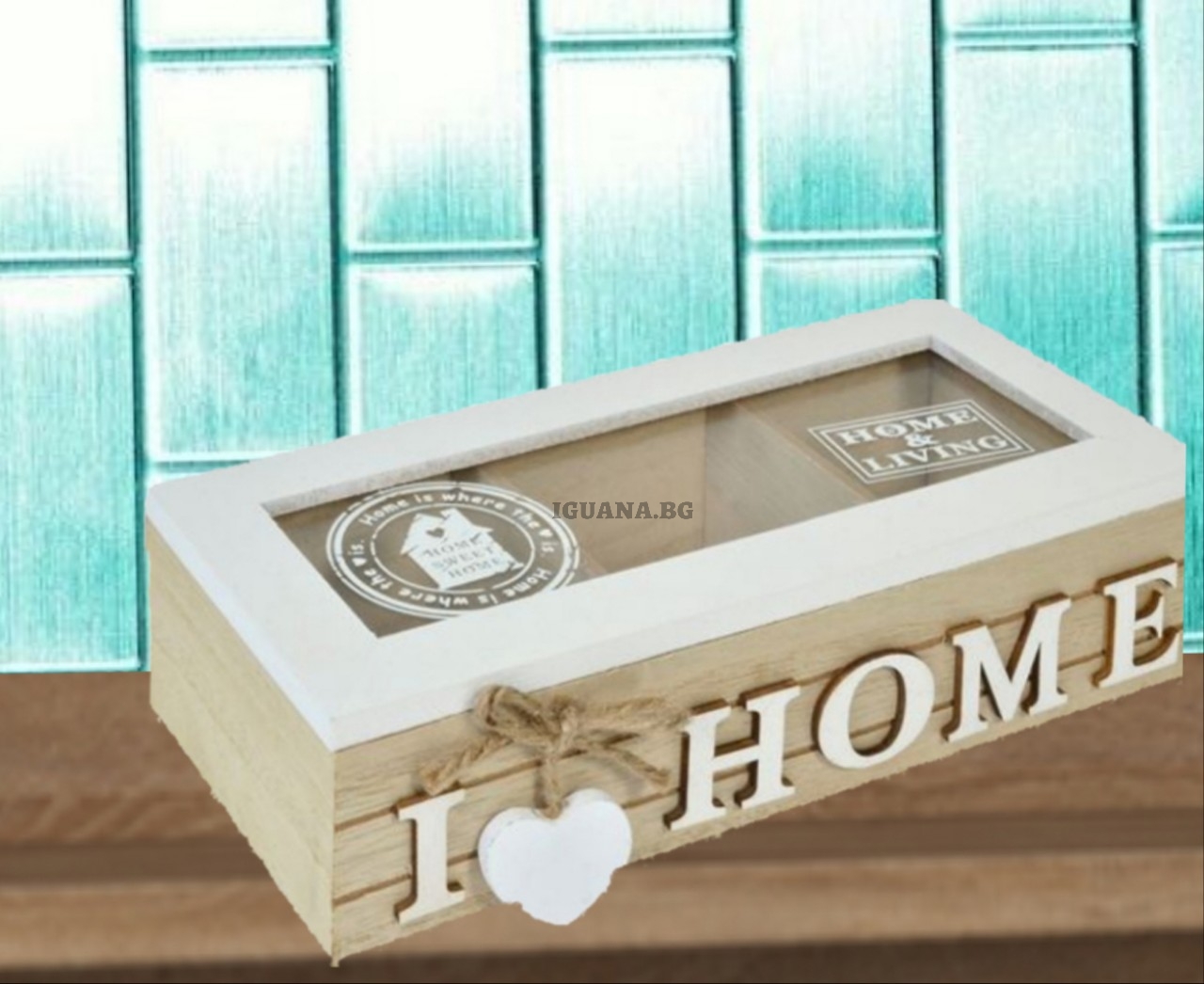 Дървена кутия за съхранение, I LOVE HOME,  24х11х7см