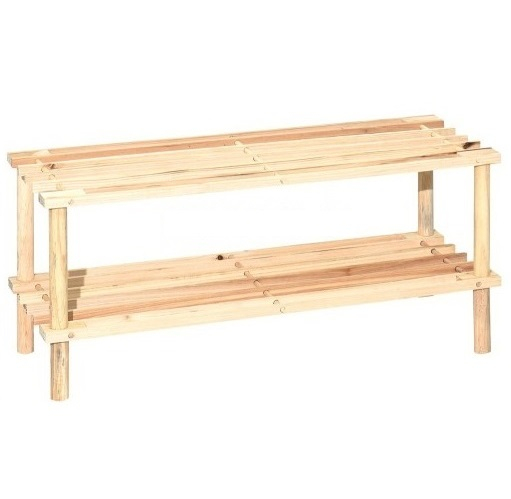 Дървена етажерка за обувки на 2 нива, бор, 74 х 26 х 29.5 см