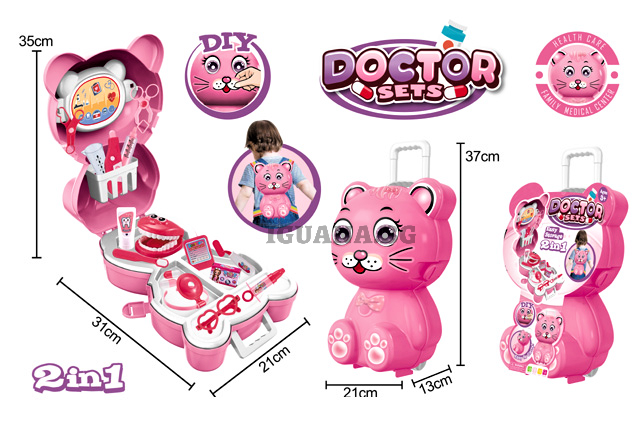 Раничка с колелца - Докторски комплект 2в1, розов