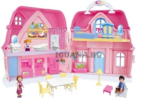 Голяма къща с мебели, аксесоари и кукли