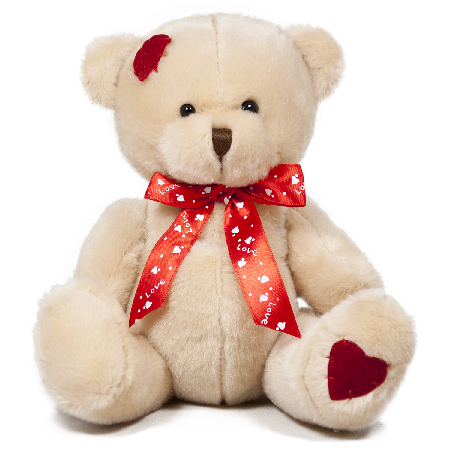 Мече с червена панделка, 20см Бежов