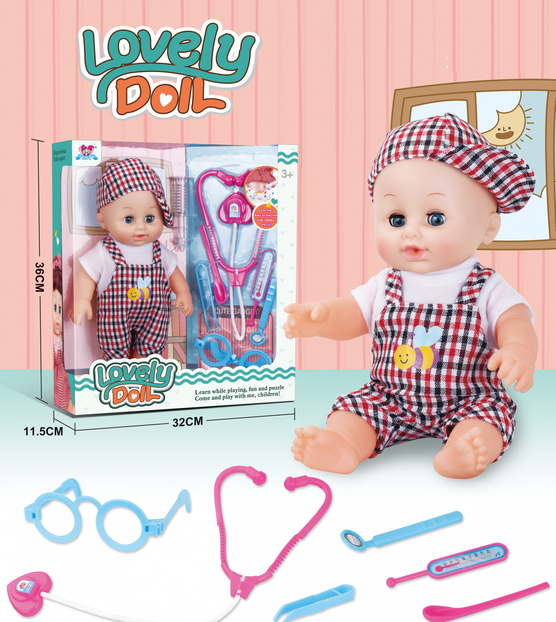 Бебе с докторски принадлежности, със звуци(плаче когато се бие инжекцията)