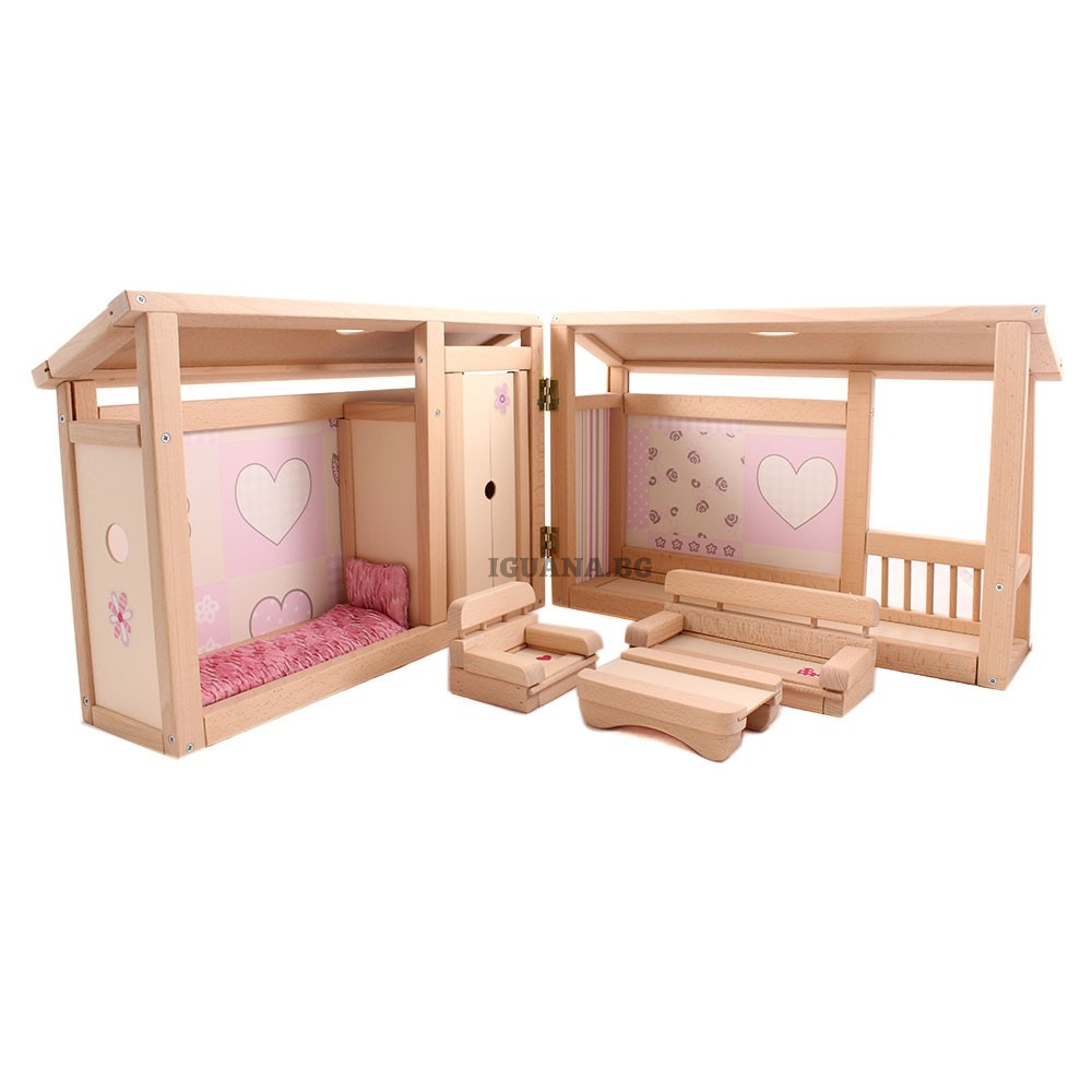 Къща за кукли барби дървена с мебели сгъваема