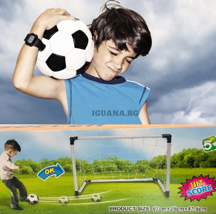 Детска футоблна врата 67см с малка топка, мрежа и помпа