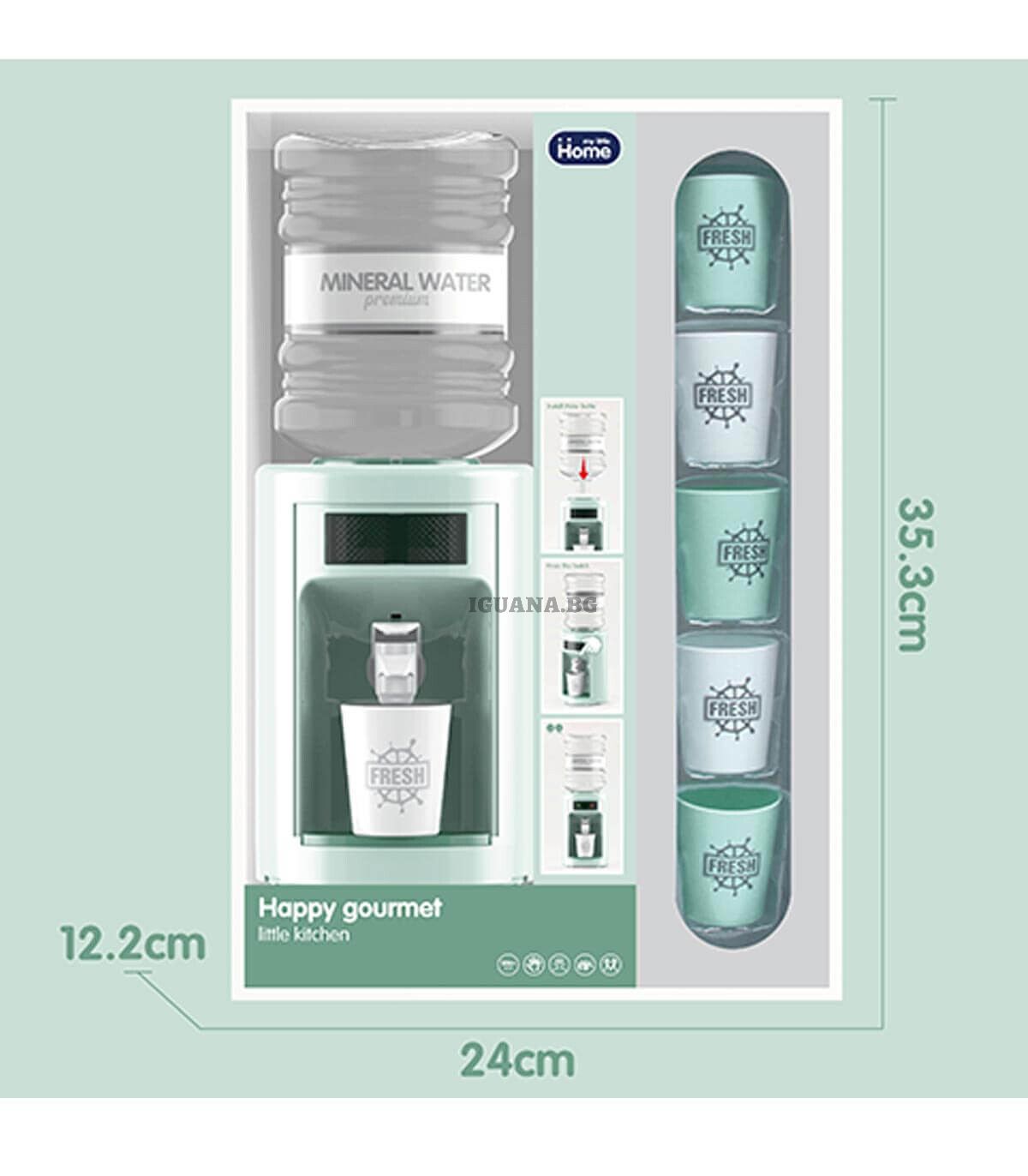 РЕАЛИСТИЧЕН Детски диспенсър с течаща вода + 5бр чашки, на батерии