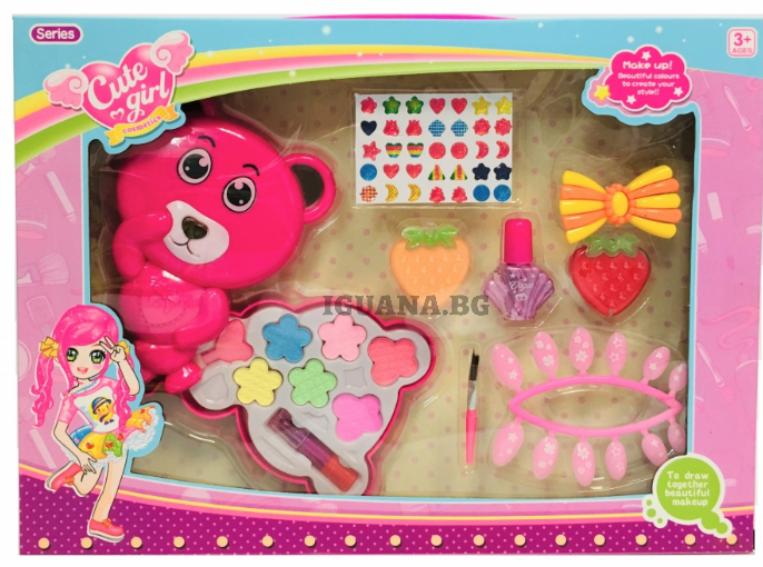 Детски Козметичен Комплект, Грим за кукли, Розово Мече