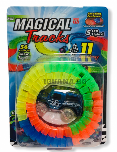 Детска Писта/Релси Фосфорна/Светеща с Количка, Цветна , 56 части