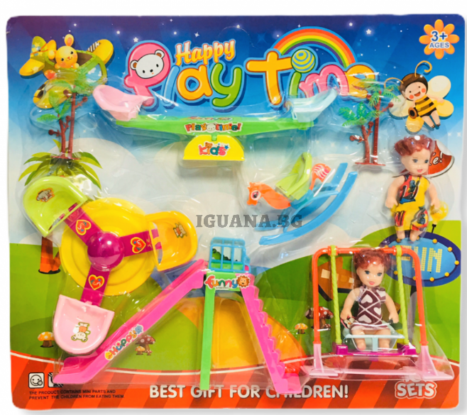 Детски Комплект с Кукли,Пързалка и Люлка