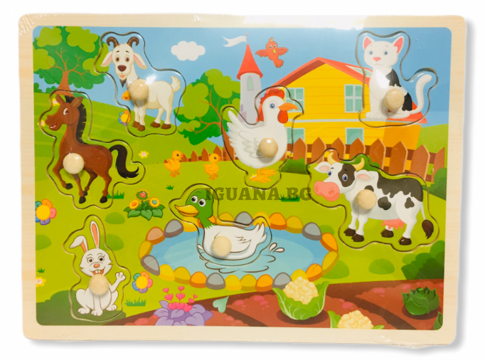 Дървен Детски Пъзел / Разпознай детайла Ферма