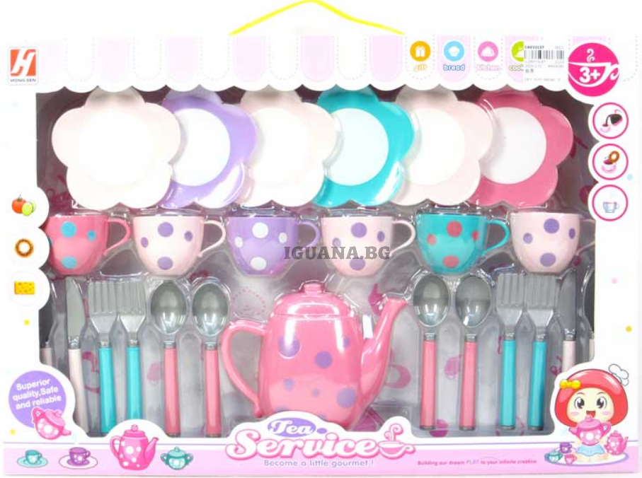 Комплект за Чай с прибори, шарен на точки