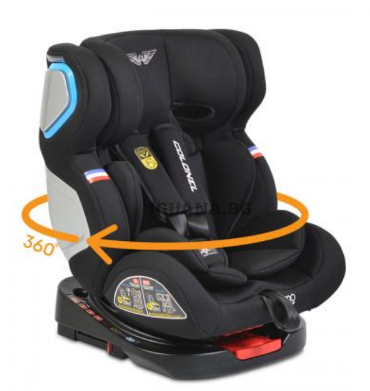Детски СТОЛ ЗА КОЛА COLONEL 360° ЧЕРЕН 0/1/2/3 (0-36кг)