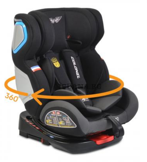 Детски СТОЛ ЗА КОЛА COLONEL 360° ТЪМНОСИВ 0/1/2/3 (0-36кг)