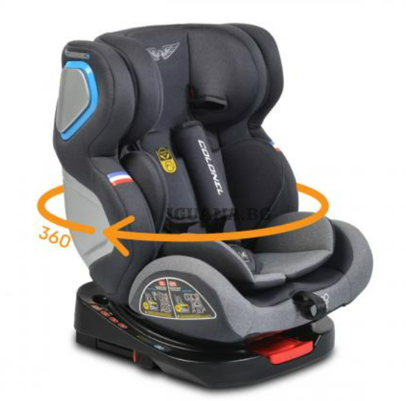 Детски СТОЛ ЗА КОЛА COLONEL 360° СВЕТЛОСИВ 0/1/2/3 (0-36кг)