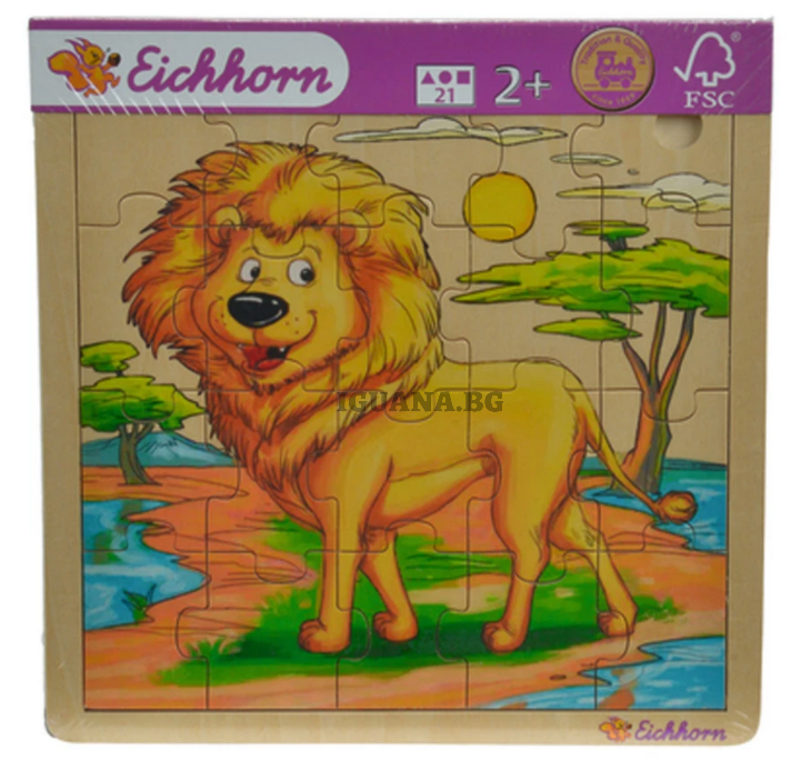 Дървен пъзел Eichhorn, с животни / ЛЪВ