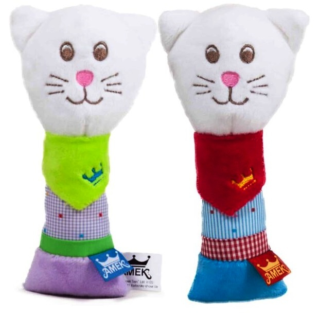 Бебешка плюшена дрънкалка с коте, два цвята