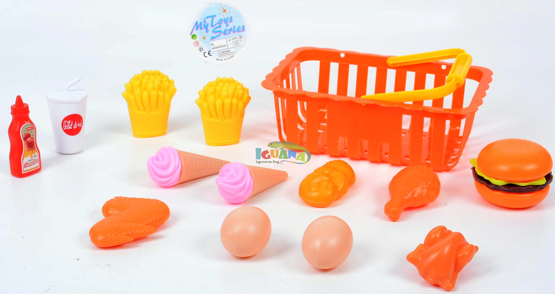 Детска Кошница за Пикник с Бургер и Сладолед, Оранжева, 17 части