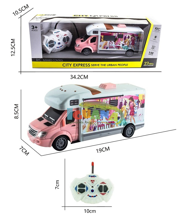 Кемпер с Радиоконтрол, 4 посоки със Светлини, Розов