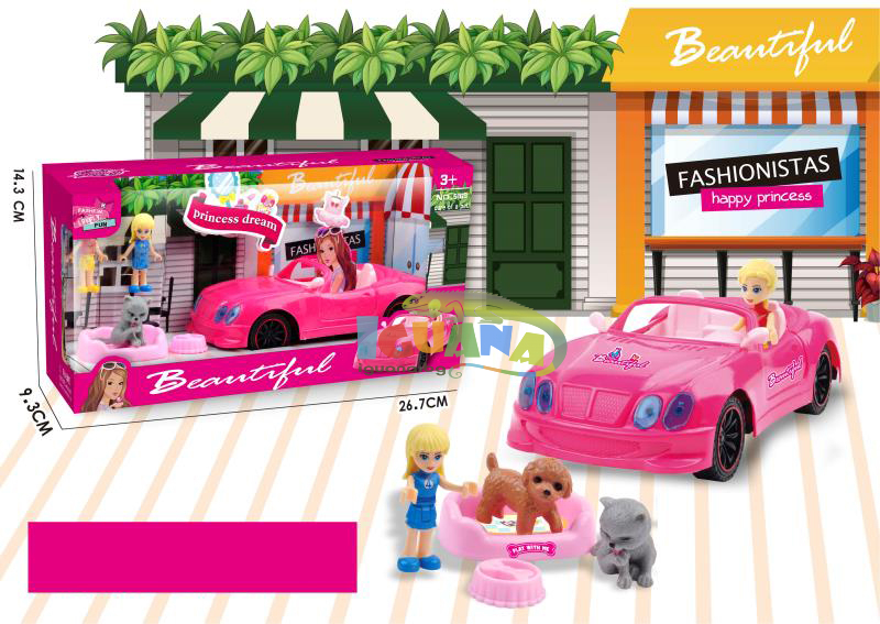 Комплект Кукла с Розово Кабрио и Животни