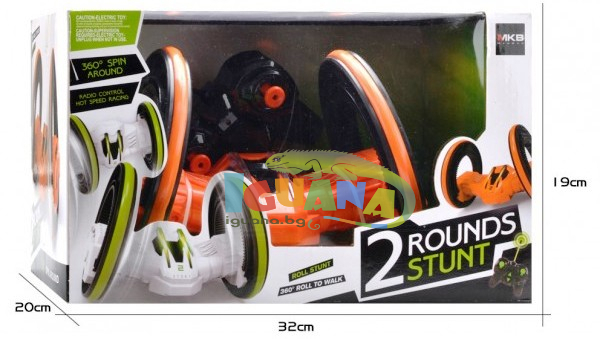 Кола с 2 големи гуми, Радиоконтрол, 360 градуса ротация, многофункционална, 2 цвята, USB зареждане