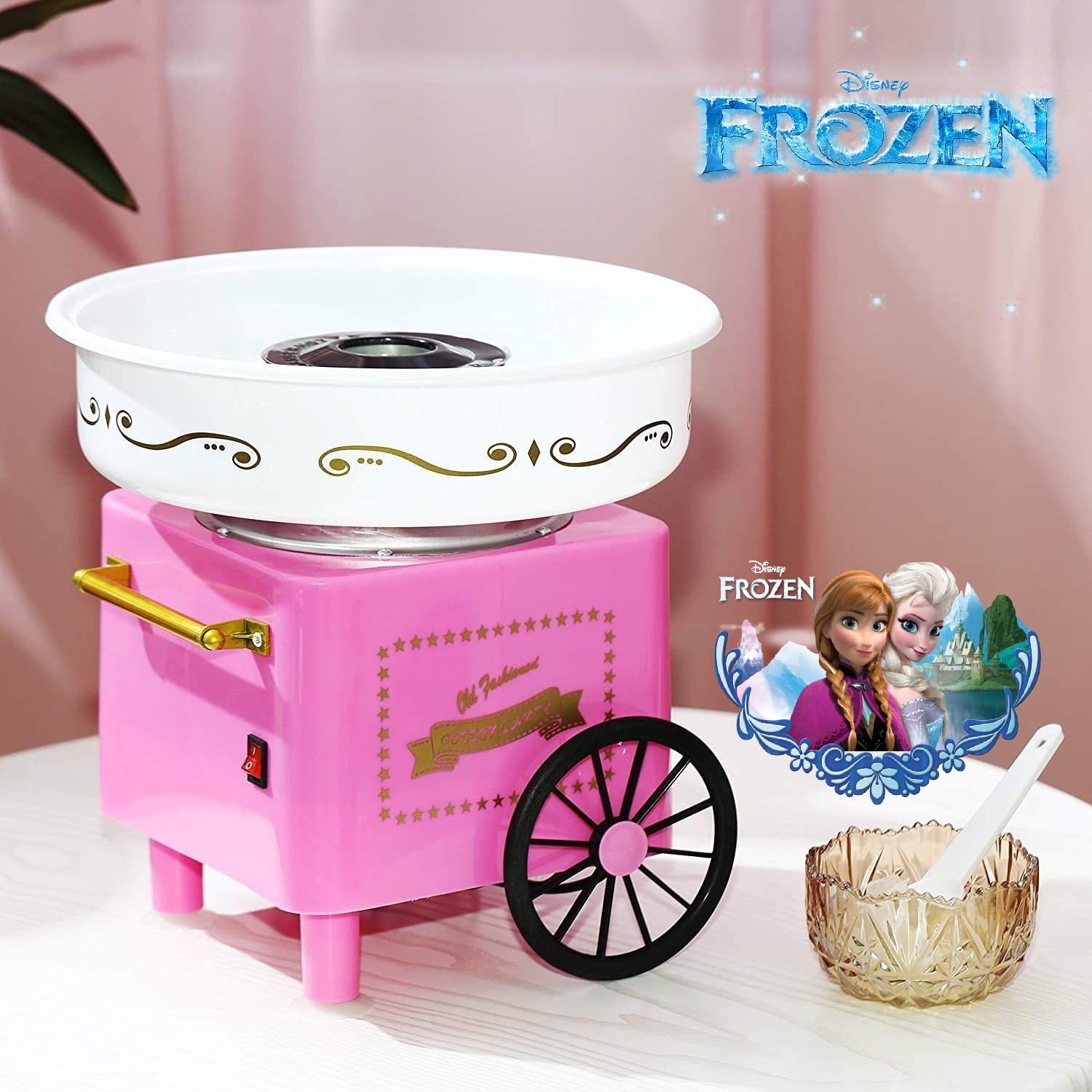 Машина за захарен памук, розова, 520W РЕТРО ДИЗАЙН,ЗАМРЪЗНАЛОТО КРАЛСТВО FROZEN