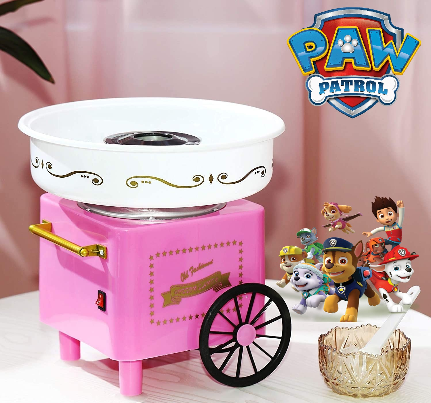 Машина за захарен памук, розова, 520W РЕТРО ДИЗАЙН, Paw patrol Пес патрул