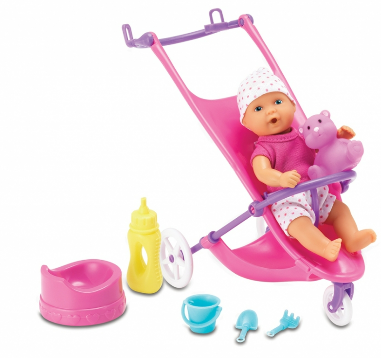 Кукла пишкащо бебе с количка и аксесоари Mini New Born Baby Simba