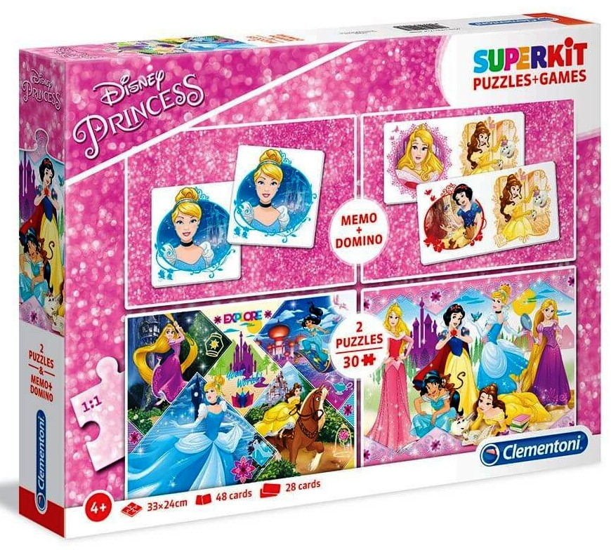 3в1 Пъзел Clementoni SUPERKIT The Princess/ Принцесите 2 х 30 части + игра Memo и Domino