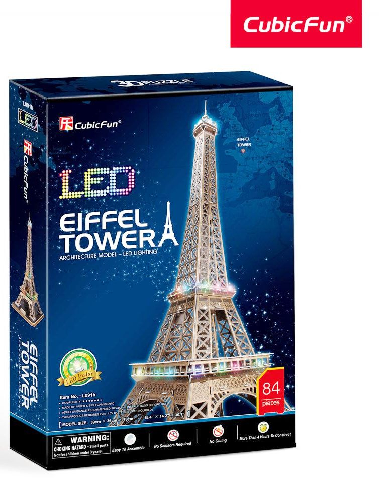 CubicFun 3D Пъзел EIFFEL TOWER, LED светлини, 84 части