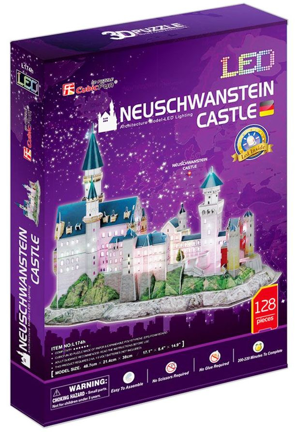 CubicFun 3D Пъзел NEUSCHWANSTEIN CASTLE, LED светлини, 128 части