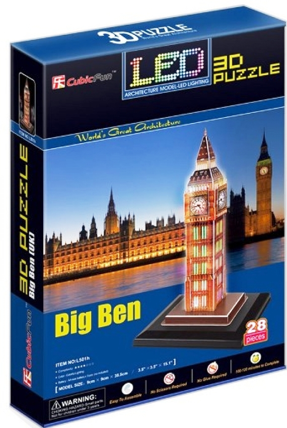 Cubic Fun 3D Пъзел Big Ben (U.K), LED светлини, 28 части