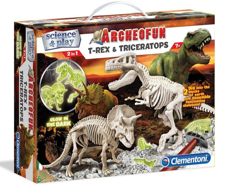 CLEMENTONI Science Play Скелет T-Rex and Triceratops светещ