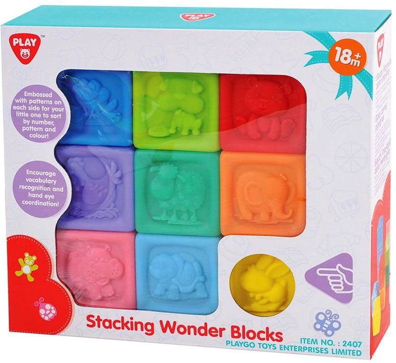 PlayGo Комплект цветни, меки кубчета - пирамида, 9бр