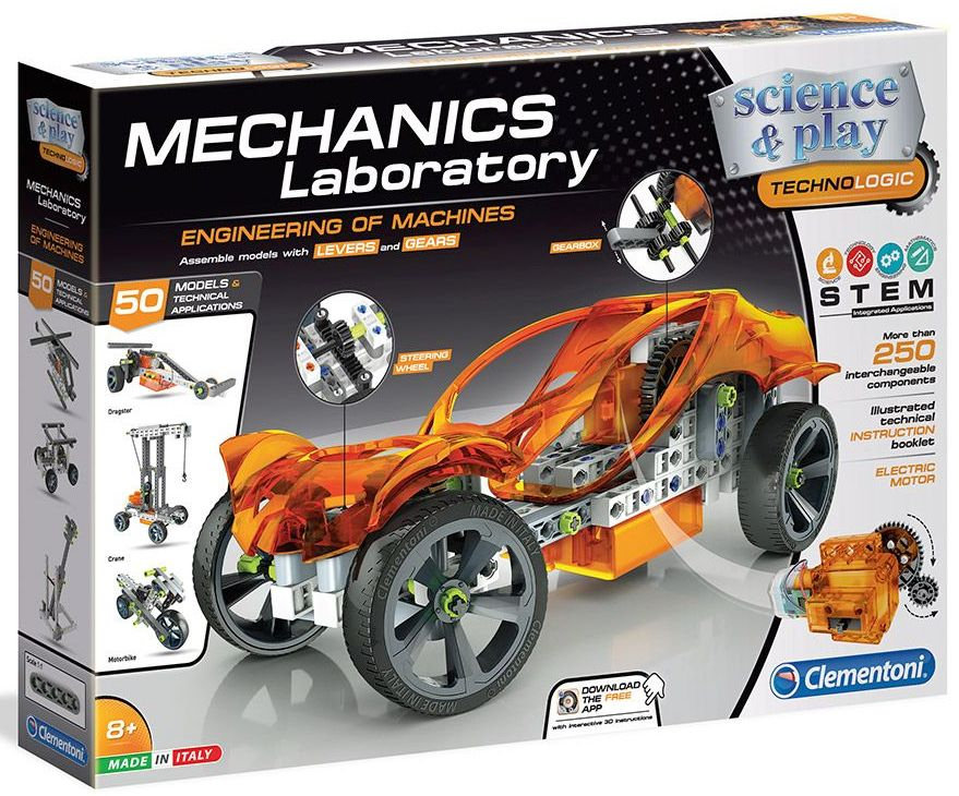 CLEMENTONI MECHANICS LABORATORY Конструктор 250 елемента МАШИНИ,Създай собствени реалистични модели