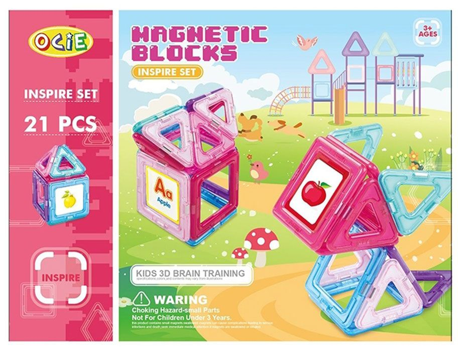 OCIE MAGNETIC BLOCKS Конструктор с магнитни елементи Inspire, Розов, 21 части
