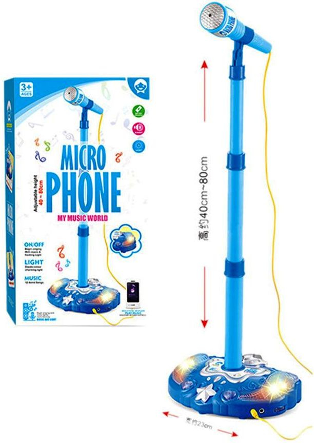 OCIE Микрофон със стойка MY MUSIC WORLD СИН със звук и светлини, MP3 възпроизвеждане на мелодии