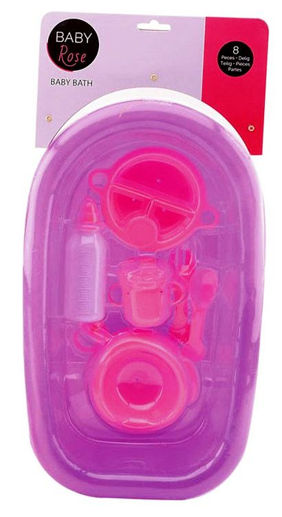 JT Baby Rose Корито за къпане на кукла с принадлежности за хранене 8 части