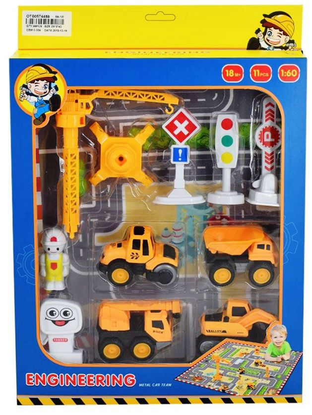 OCIE MINYORE METAL Строителна Площадка - Килимче с Камиони и Пътни Знаци