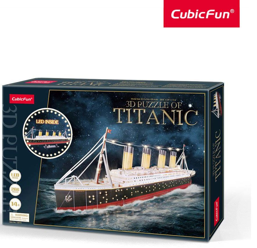 Cubic Fun 3D LED Пъзел Кораб Титаник/Titanic, 266 части, LED Светлина UR