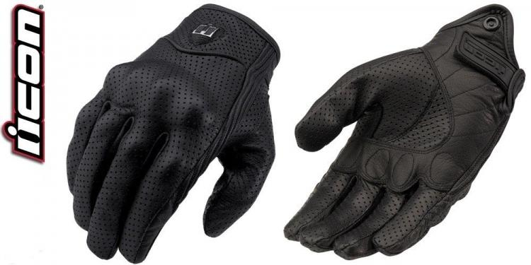 Кожени ръкавици ICON, ЕСТЕСТВЕНА ТЕЛЕШКА КОЖА, перфорирани, Мото, Рокерски