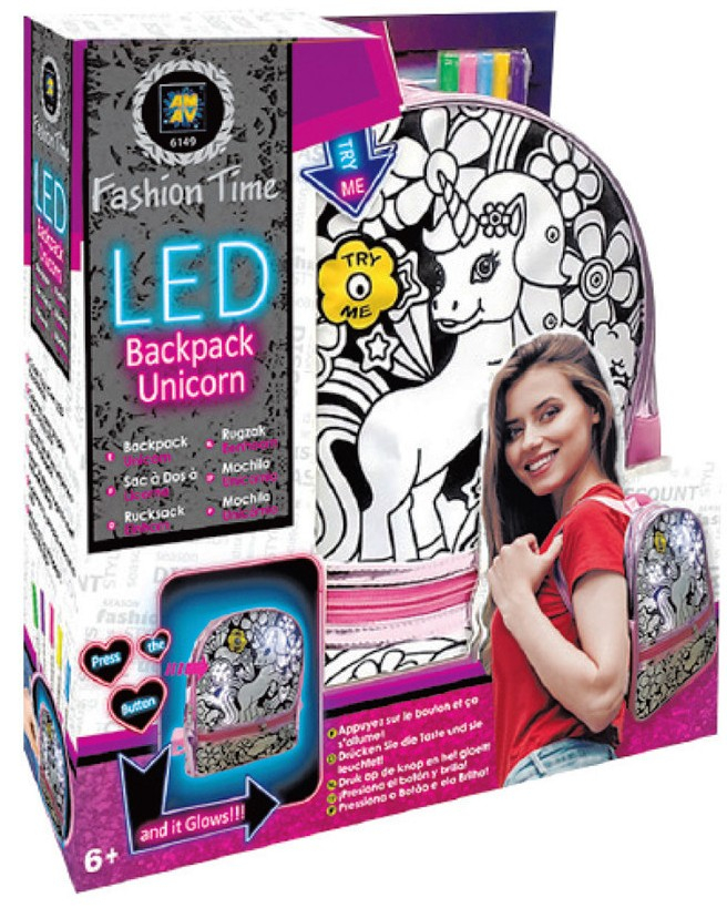 Раница за оцветяване Еднорог с LED светлина