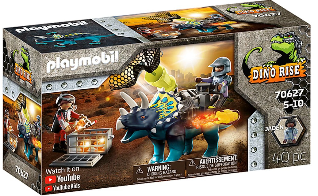 Playmobil - Занимателен комплект за игра Трицератопс: Битка за легендарните камъни, 40 елемента