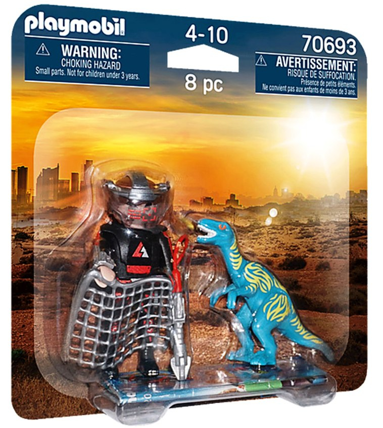 Playmobil - Занимателен комплект за игра Велосираптор и ловец на динозаври, 8 елемента