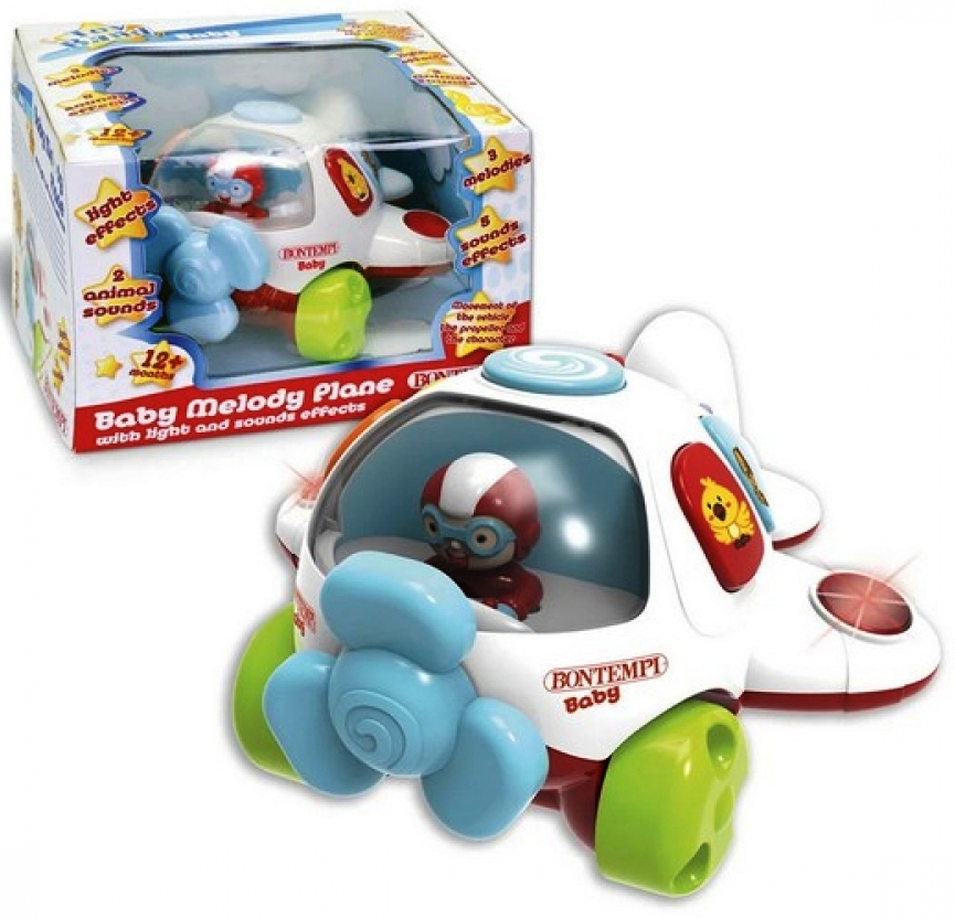 Bontempi - Бебешки музикален самолет, 7 мелодии, 5 звукови ефекта + светлини