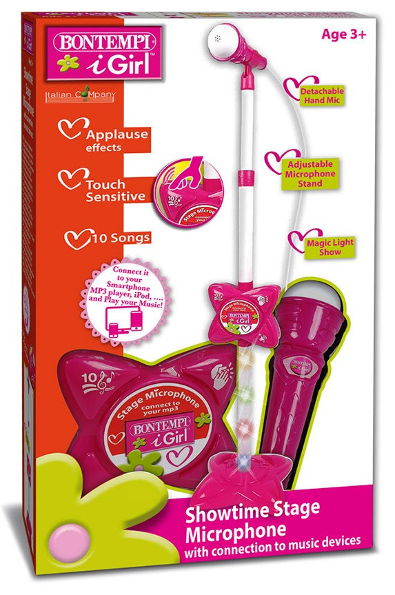 Bontempi - Микрофон за сцена за момиче, Връзка с MP3 плейър, смартфон, iPod, CD плейър + Светлинни ефекти