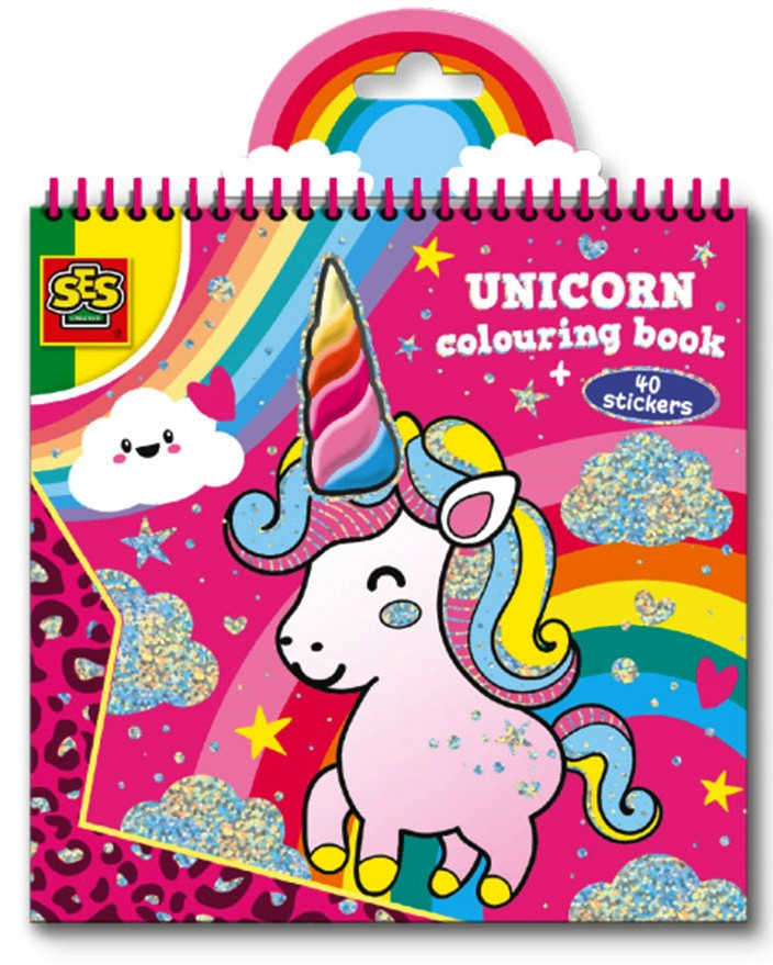 SES - Книжка за оцветяване, еднорог, 15 страници, 40 стикера