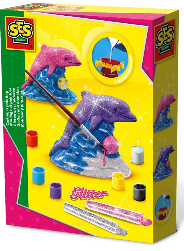 SES - Отливка от гипс, блестящ делфин + цветни боички
