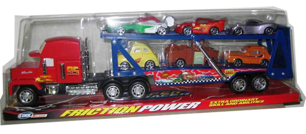 Червен Автовоз с платформа и 6 колички