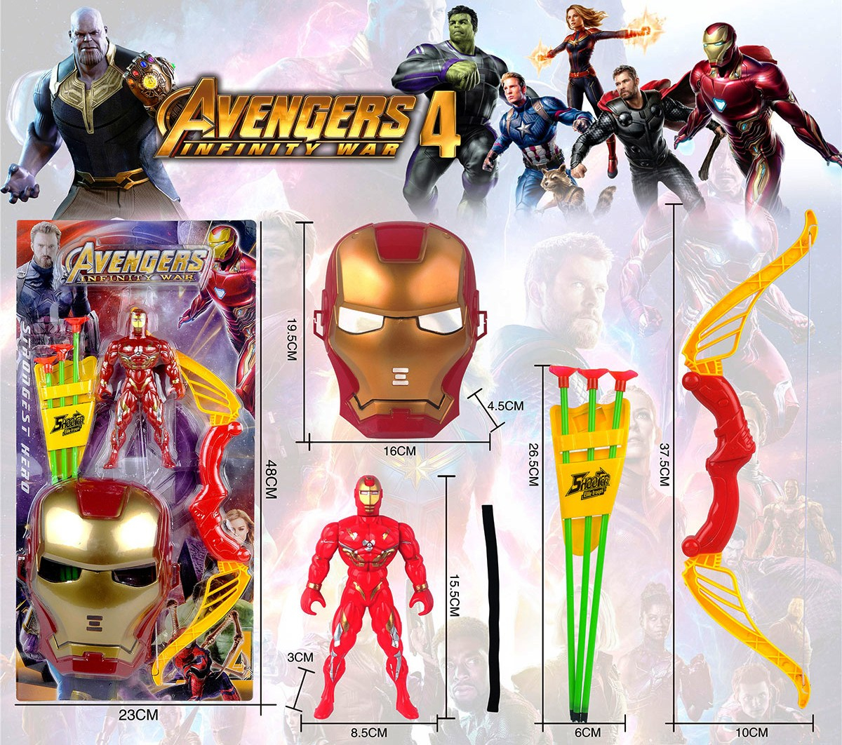 Комплект лък, маска и фигурка Железен супергерой