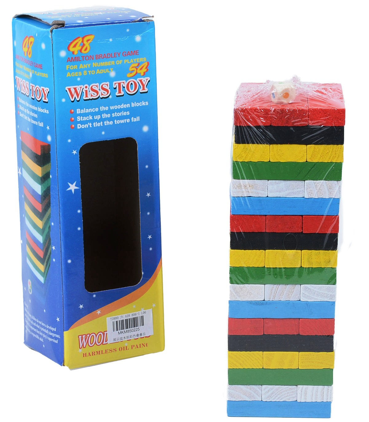 Дървена Дженга, цветна, 54 блокчета